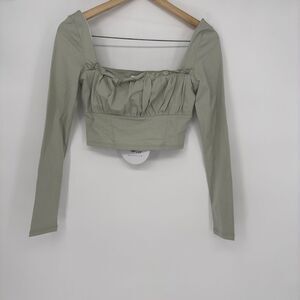 Princess Polly | Green Crop Blouse Long Sleeve Top | Sz‎ 4 Spring Casual
